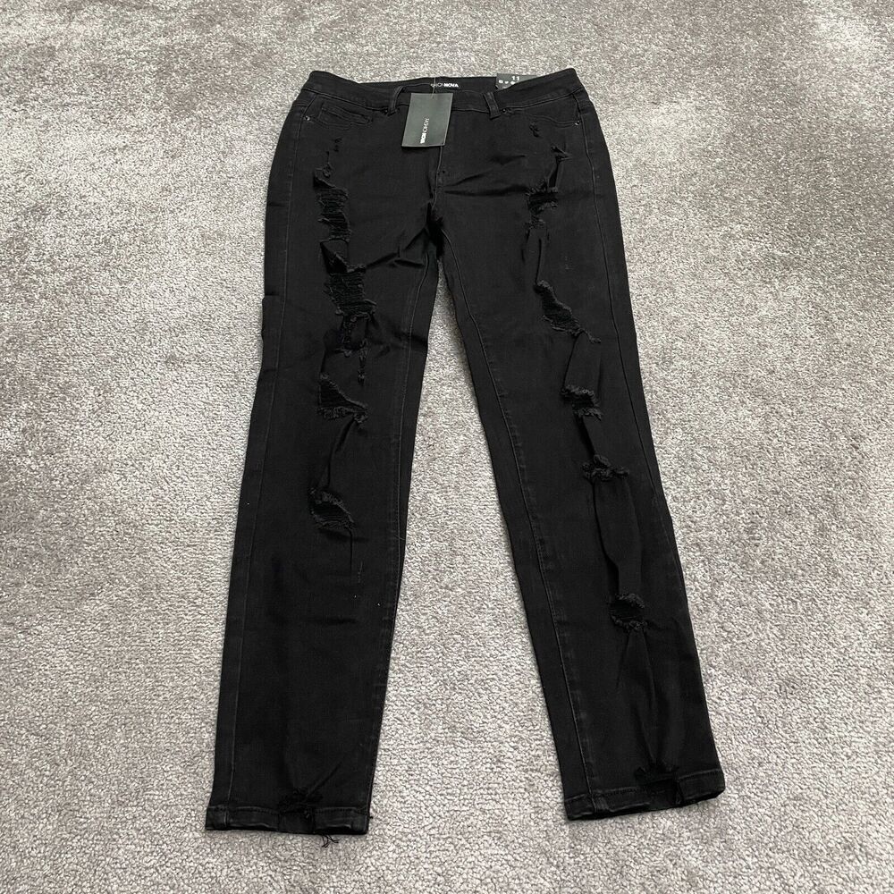 Fashion Nova Zephyr High Rise Jegging Jeans Junior 11 Black Distressed NWT 30x27